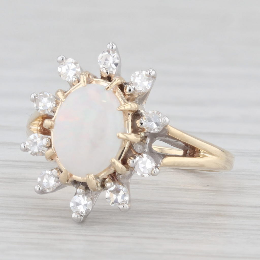 Light Gray Opal 0.25ctw Diamond Halo Ring 14k Yellow Gold size 4.5 Cocktail