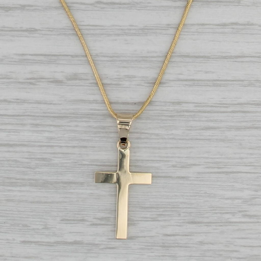Cross Pendant Necklace 14k Yellow Gold 18" Snake Chain Necklace