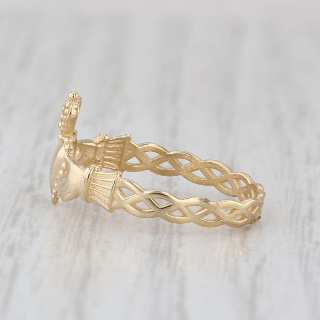 Irish Claddagh Celtic Knot Band Ring 14k Yellow Gold Size 6