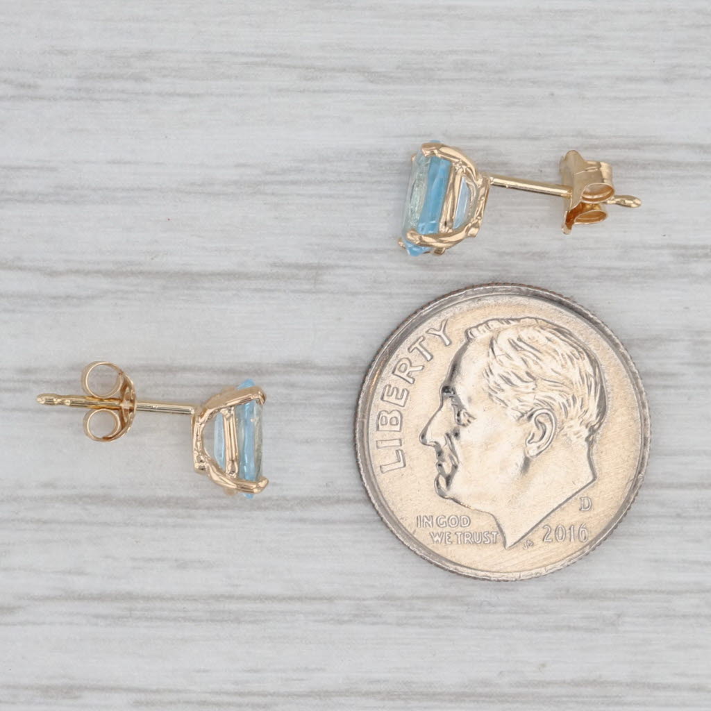 Gray 2ctw Oval Blue Topaz Solitaire Stud Earrings 14k Yellow Gold