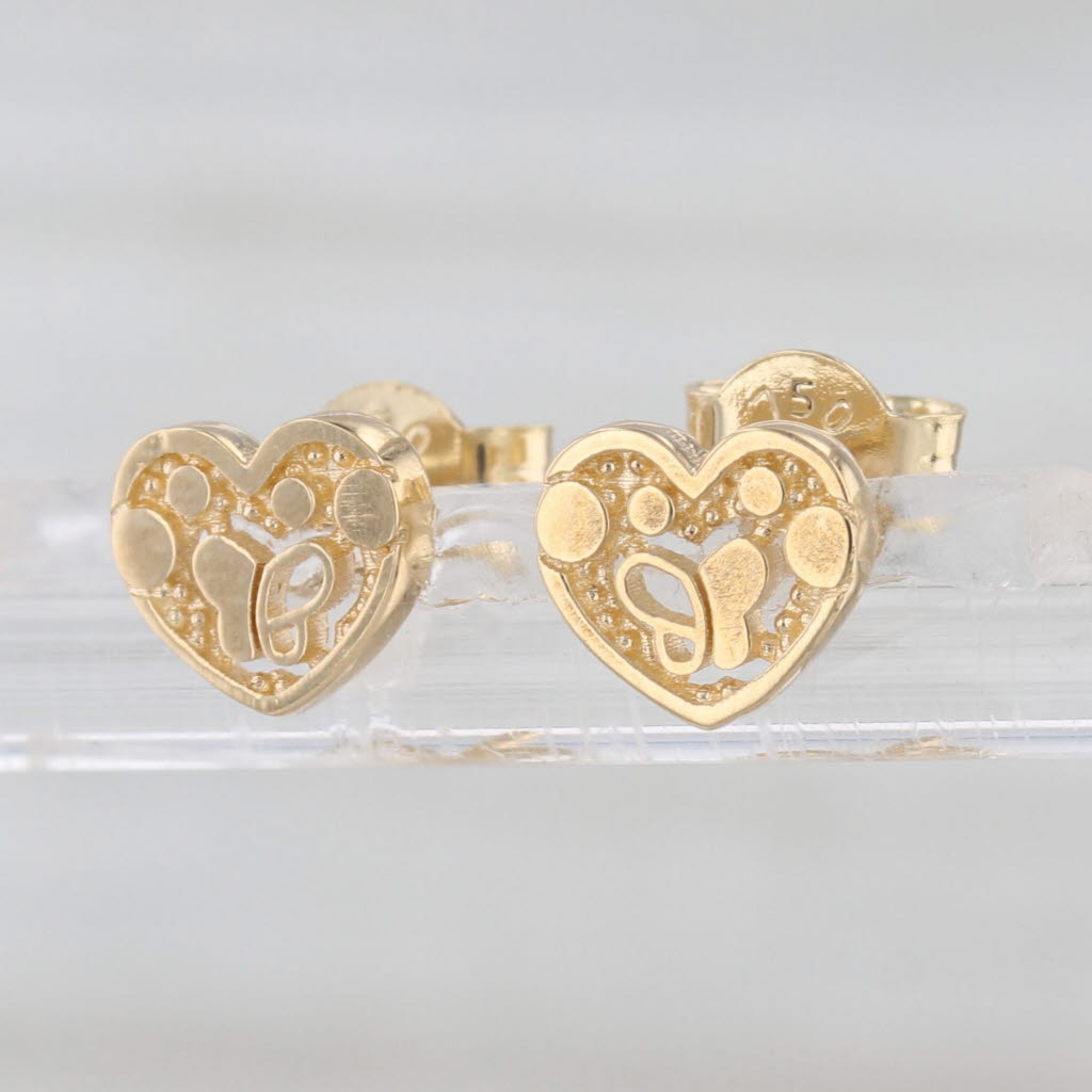 Small Butterfly Heart Stud Earrings 18k Yellow Gold Studs