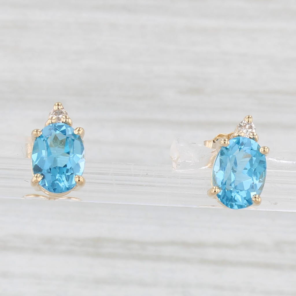 Light Gray 1.74ctw Blue Topaz Diamond Stud Earrings 14k Yellow Gold