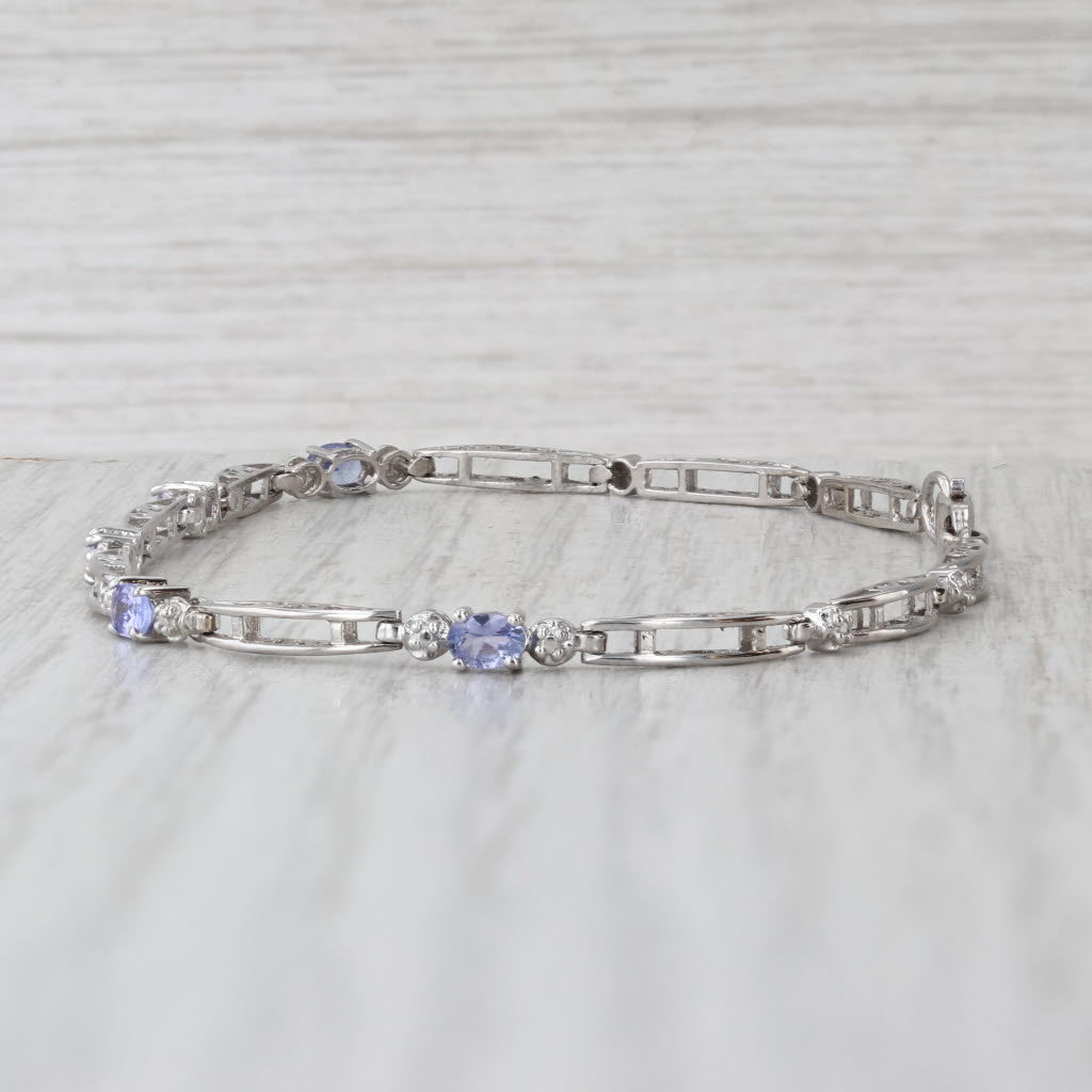 0.55ctw Tanzanite Diamond Tennis Bracelet 7" 3mm 10k White Gold