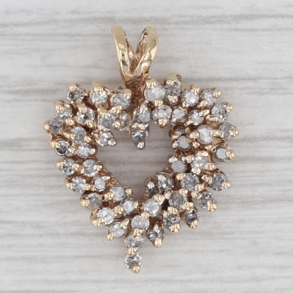 0.75ctw Diamond Cluster Open Heart Pendant 10k Yellow Gold