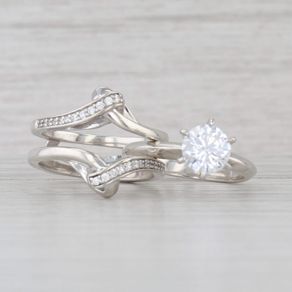 1.43ctw Cubic Zirconia Engagement Ring Wedding Guard Sterling Silver Size 6