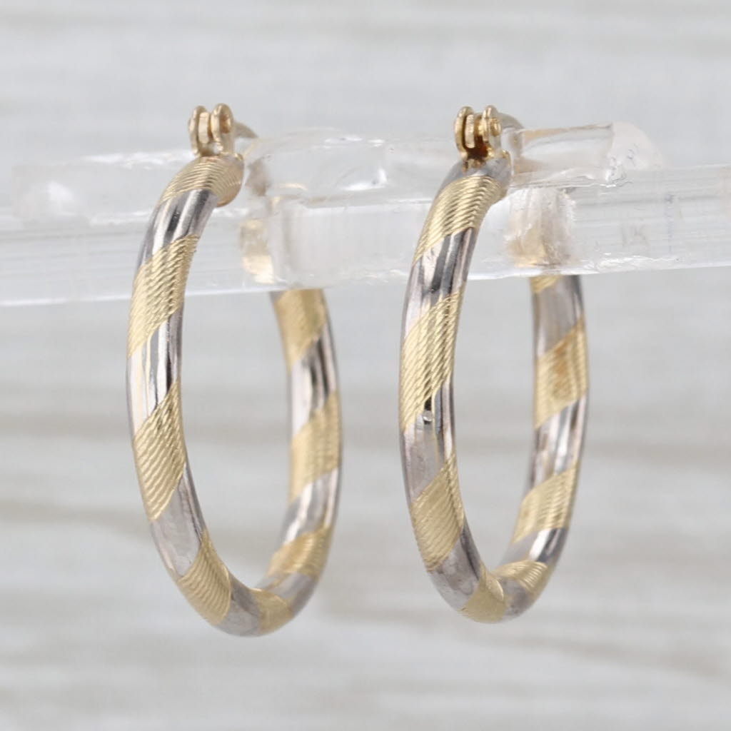 Multitoned Hoop Earrings 14k Yellow White Gold Snap Top Hoops