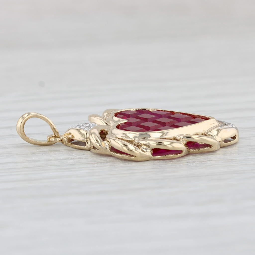 Light Gray Lab Created Ruby Diamond Heart Pendant 14k Yellow Gold Statement