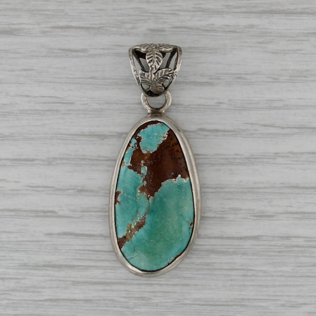 Imitation Turquoise Pendant Sterling Silver Baroque Cabochon Drop Vintage