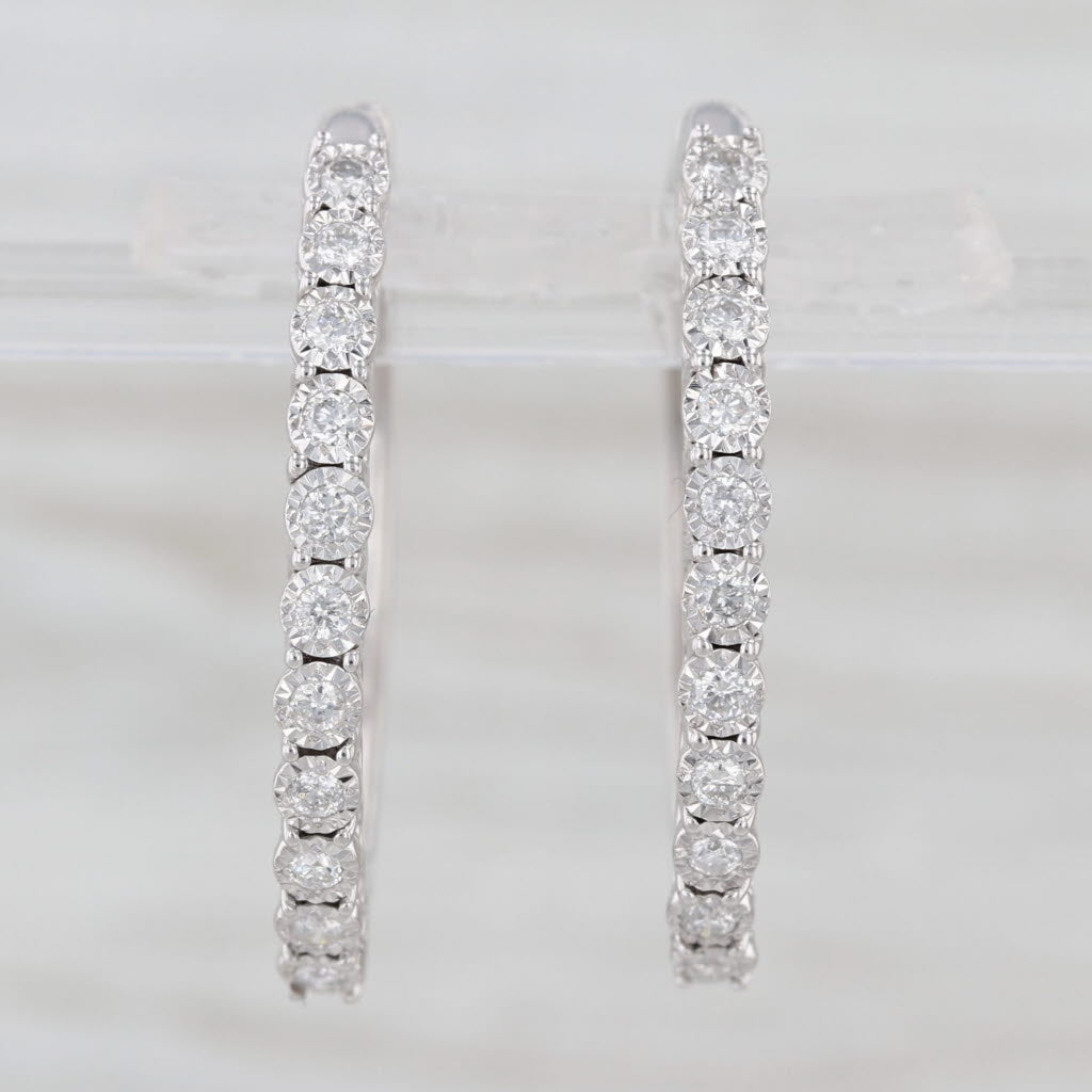 0.44ctw Diamond Hoop Earrings 10k White Gold Hinged Round Hoops 28.6x2.8mm