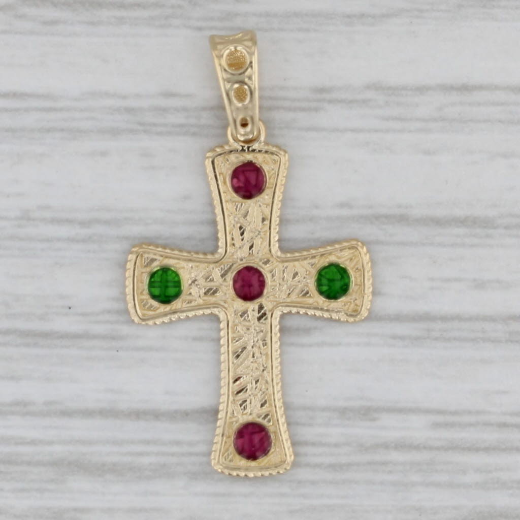 Gray Enamel Accented Reversible Cross Pendant 14k Yellow Gold