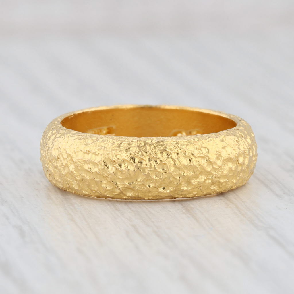 Light Gray Custom Textured Band 9999 Fine Yellow Gold Size 10 Stackable Wedding Ring