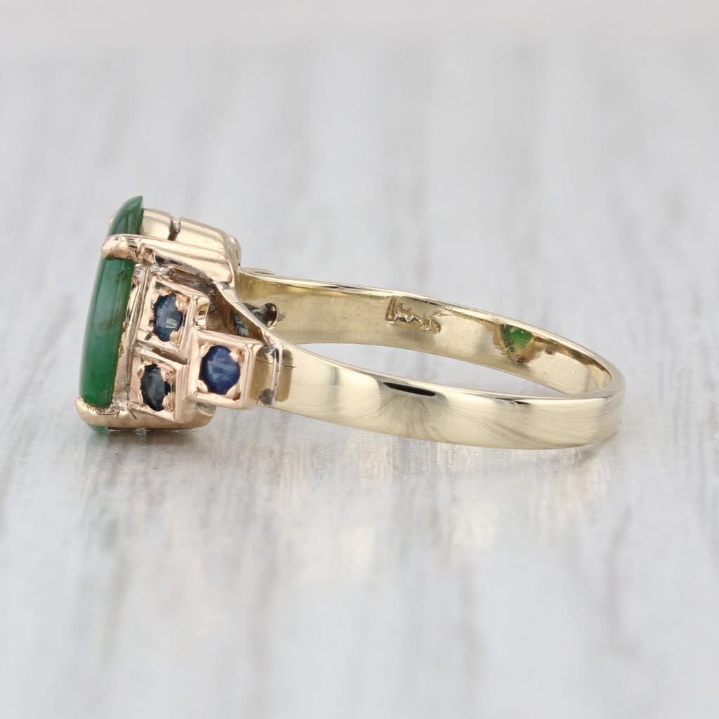 Vintage Green Jadeite Jade Blue Sapphire Ring 14k Yellow Gold Size 6.75