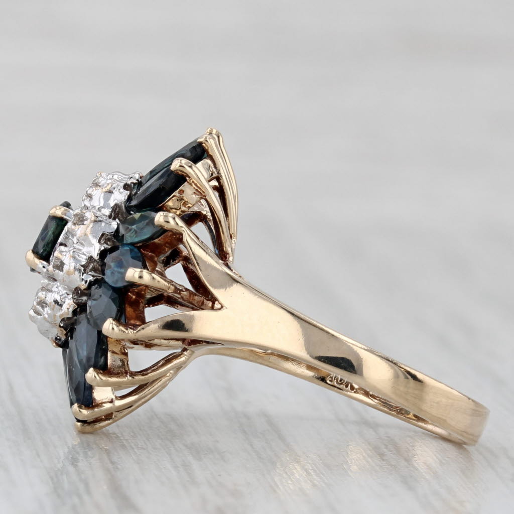 Gray 3.34ctw Blue Sapphire Diamond Flower Ring 10k Yellow Gold Size 6.25 Cocktail