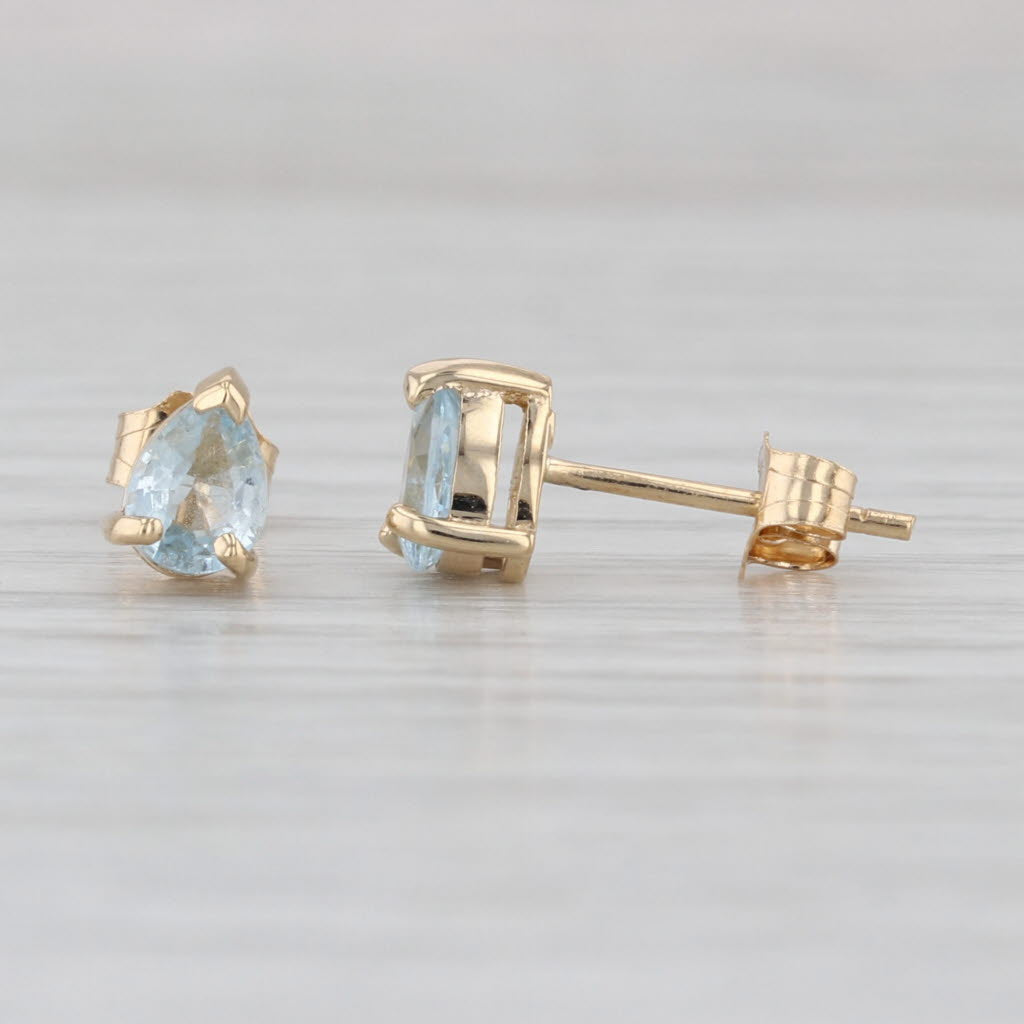 0.56ctw Pear Solitaire Aquamarine Stud Earrings 14k Yellow Gold Studs