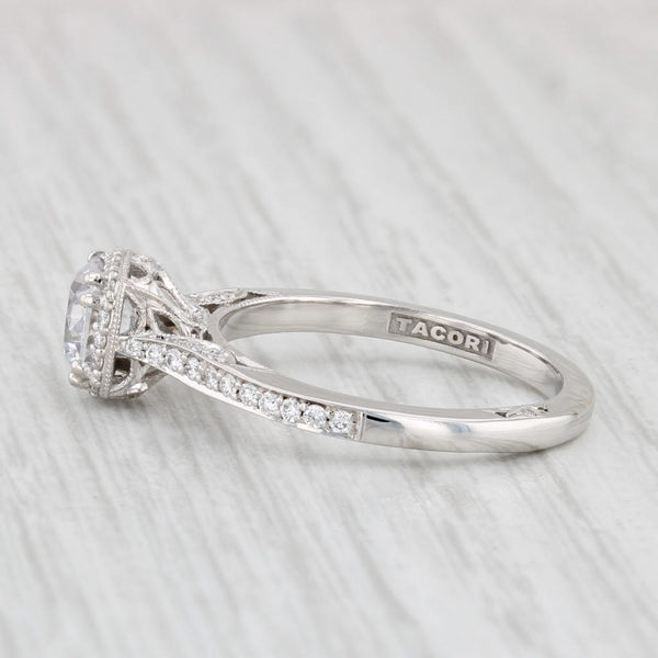 New Tacori Semi Mount Halo Engagement Ring 18k White Gold Diamond Certificate