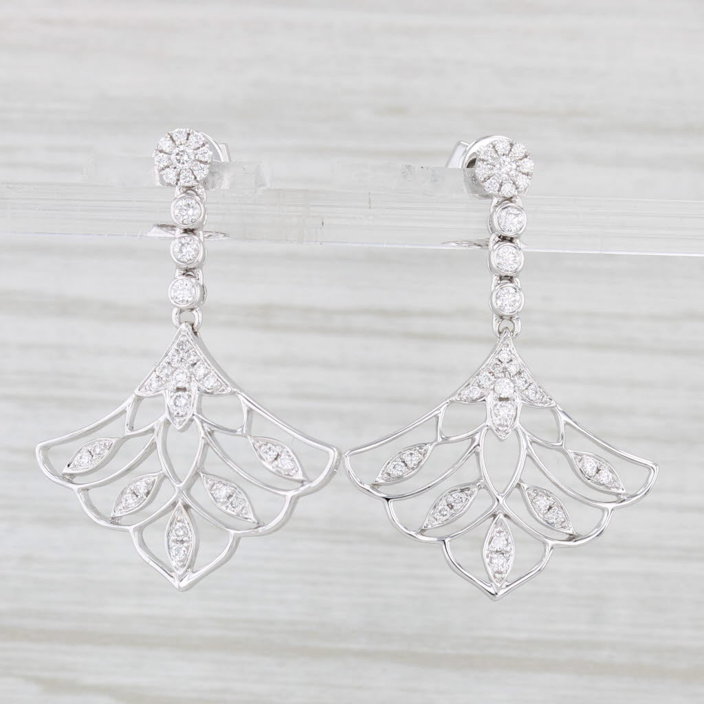 Light Gray New 0.50ctw Diamond Fan Dangle Earrings 18k White Gold Drops Spark