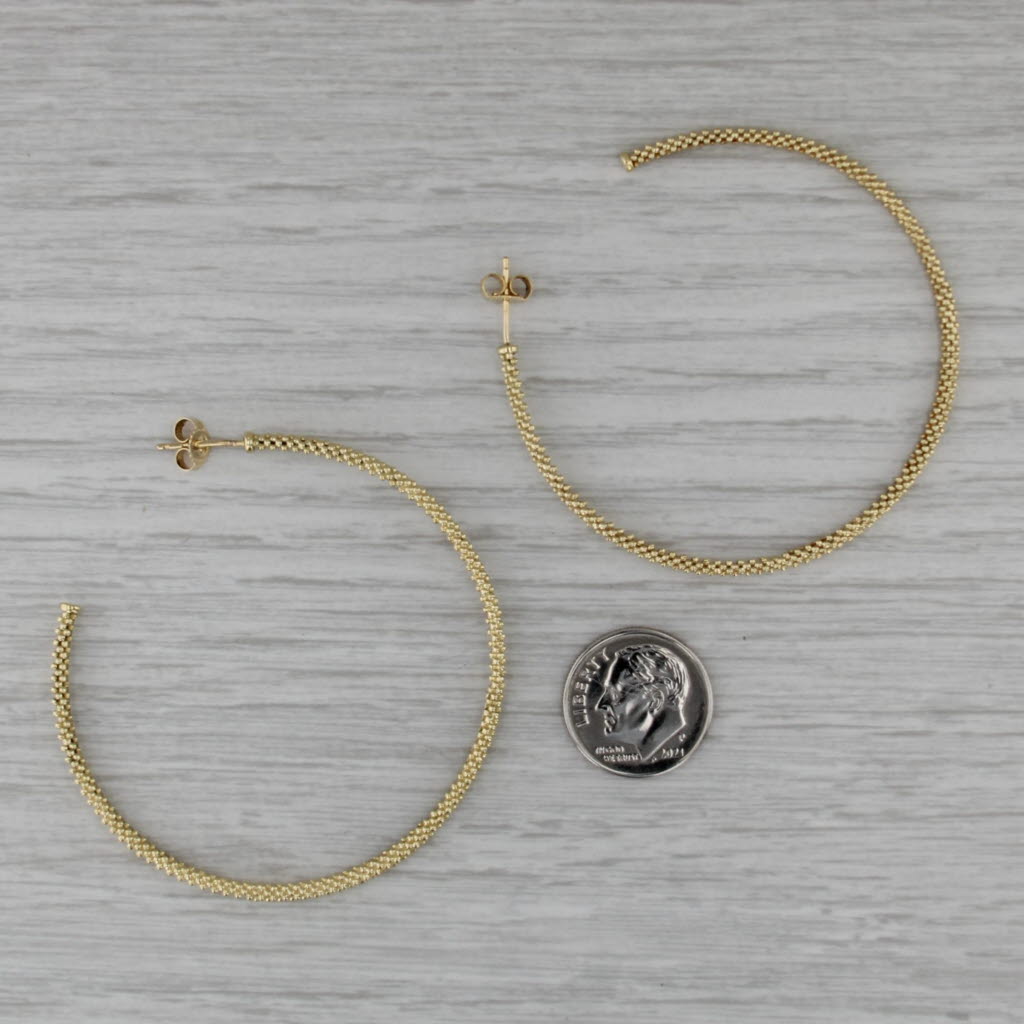 Large Bead Hoop Earrings 18k Yellow Gold 54.8 x 2.4mm Stick Posts