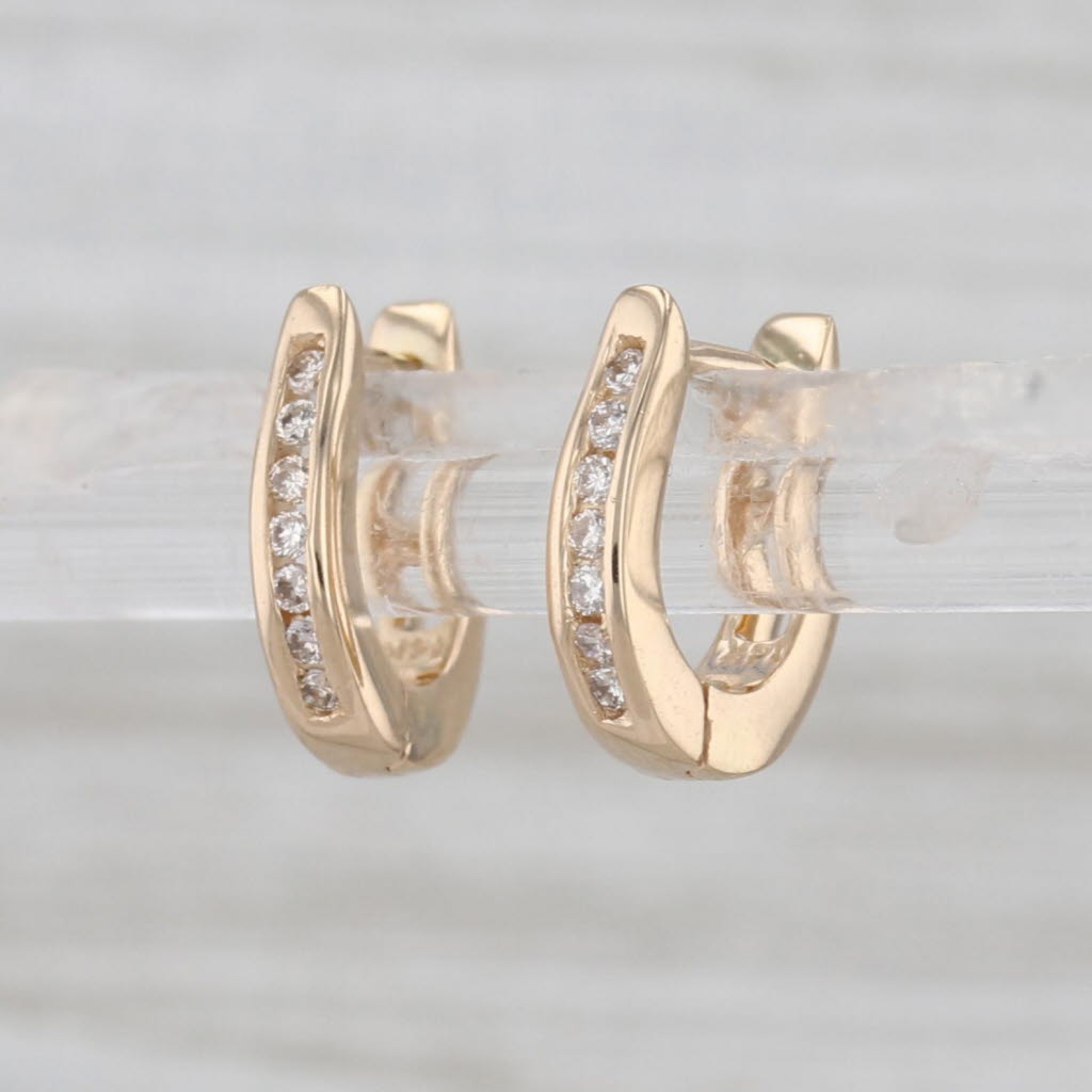 Small Diamond Oval Hoop Earrings 14k Yellow Gold Snap Hoops
