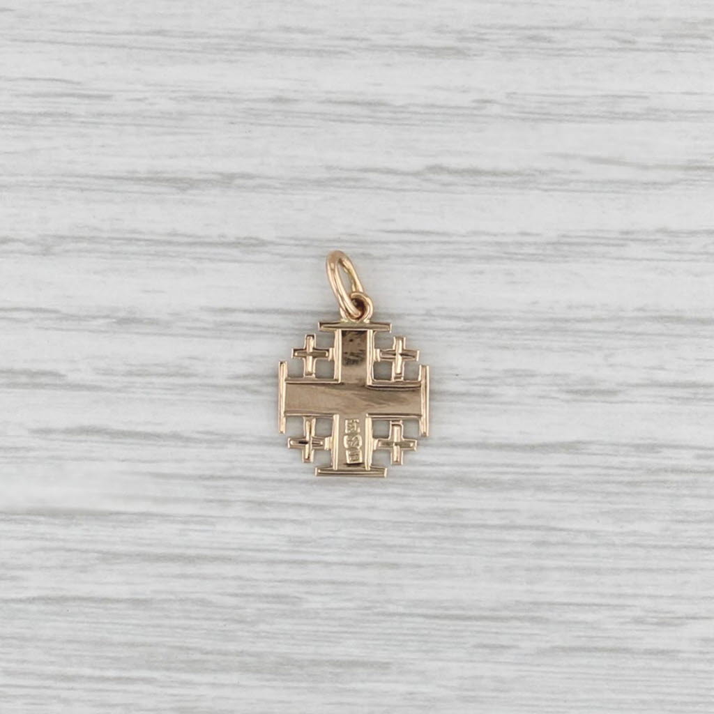 Cross of Jerusalem Pendant 18k Yellow Gold Charm Egyptian Hallmarks