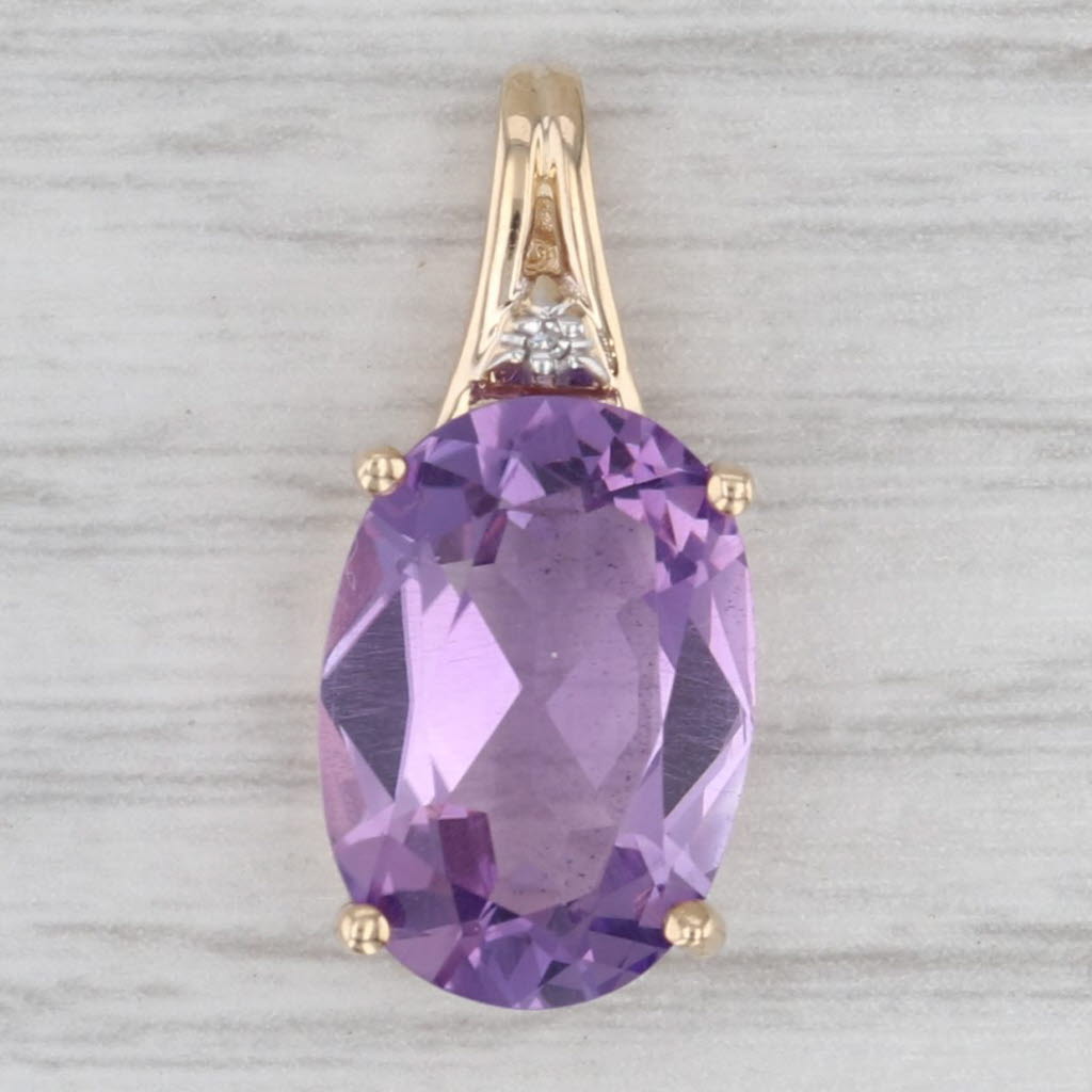Gray 5.50ct Oval Amethyst Diamond Pendant 10k Yellow Gold