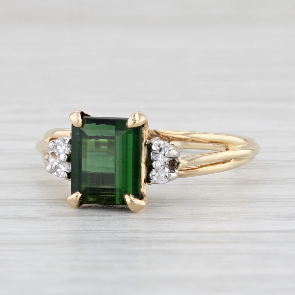 Light Gray 1.54ctw Emerald Cut Green Tourmaline Diamond Ring 10k Yellow Gold Size 6