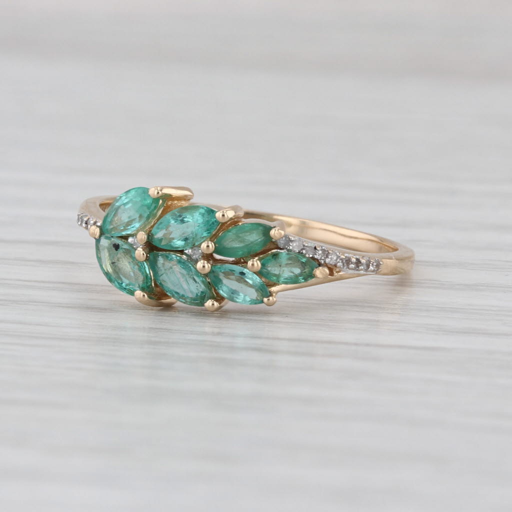 0.78ctw Emerald Diamond Leaf Ring 14k Yellow Gold Size 9
