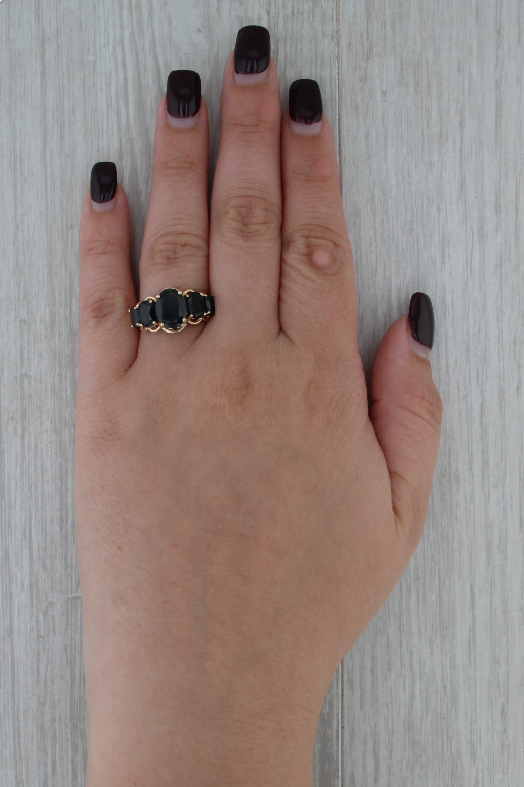 6.83ctw 5-Stone Black Sapphire Ring 10k Yellow Gold Size 8.25