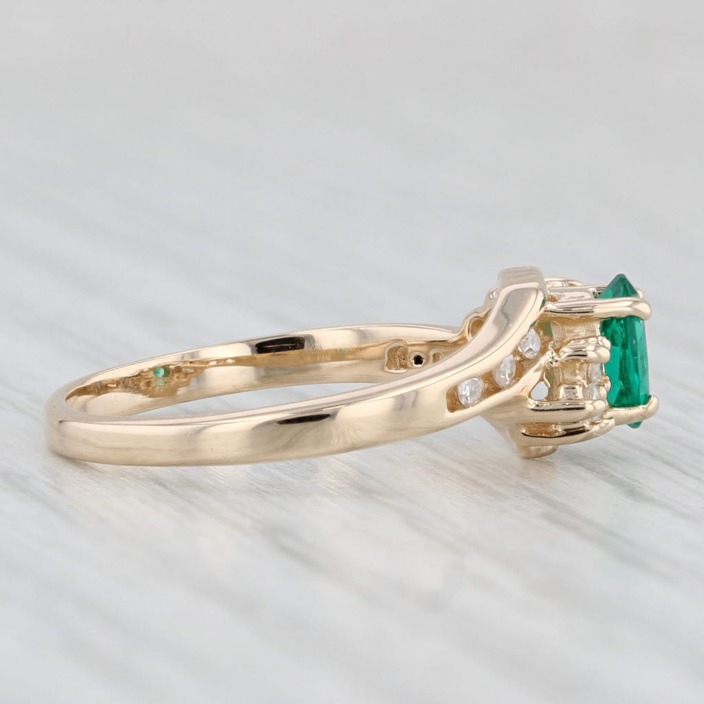 Light Gray 0.47ctw Diamond Lab Created Emerald Ring 14k Yellow Gold Size 6.25