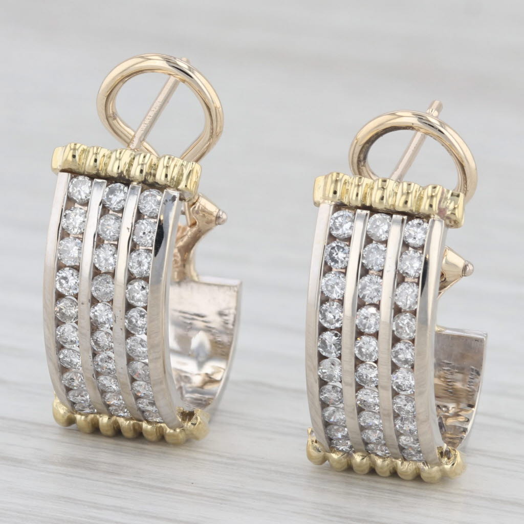 Light Gray 1.20ctw Diamond Journey J-Hook Earrings 14k White Yellow Gold Omega Backs