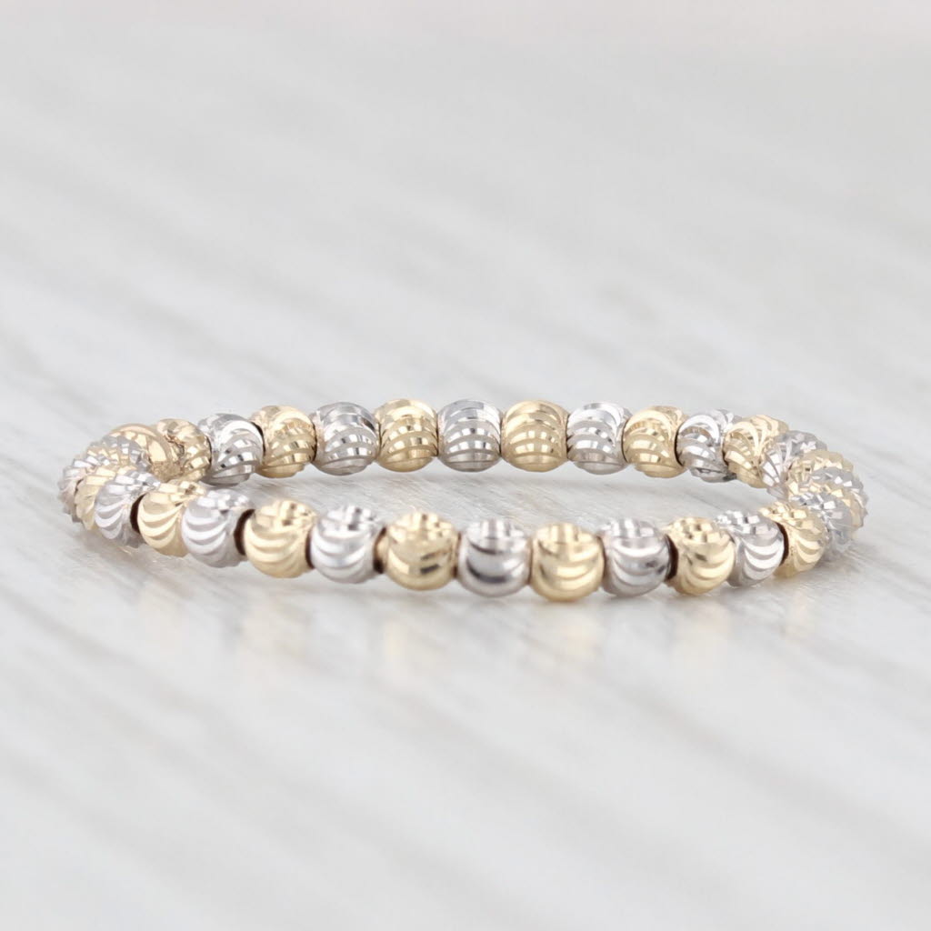 Light Gray 2-Toned Bead Ring 14k Yellow White Gold Stackable Size 7 Band Beads Spin