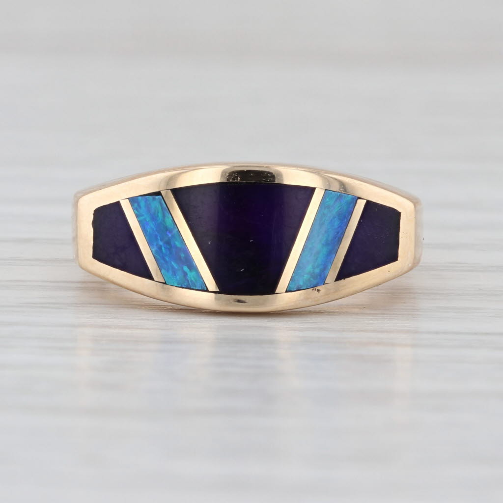 Opal Sugilite Mosaic Inlay Ring 14k Yellow Gold Band Size 6.25-6.5