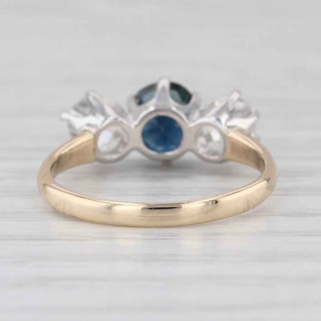 Antique 1.80ctw Blue Sapphire Diamond 3-Stone Ring 14k Yellow Gold Size 5.5