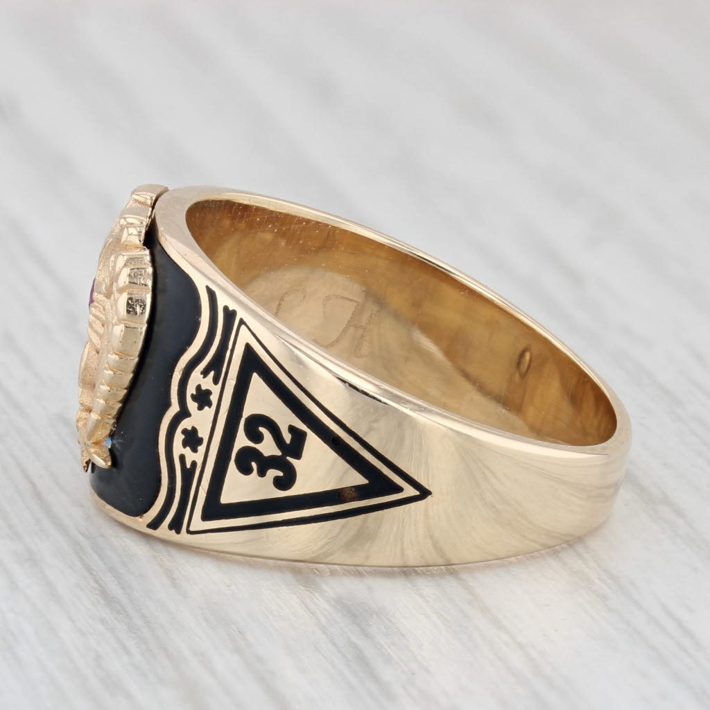 Light Gray Vintage Scottish Rite Ring 10k Gold Masonic Eagle Lab Created Ruby Cigar Band