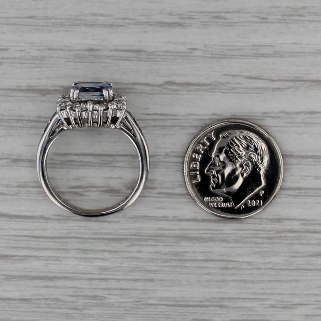 3.88ctw Blue Sapphire Diamond Halo Ring 18k White Gold Size 6 Cocktail