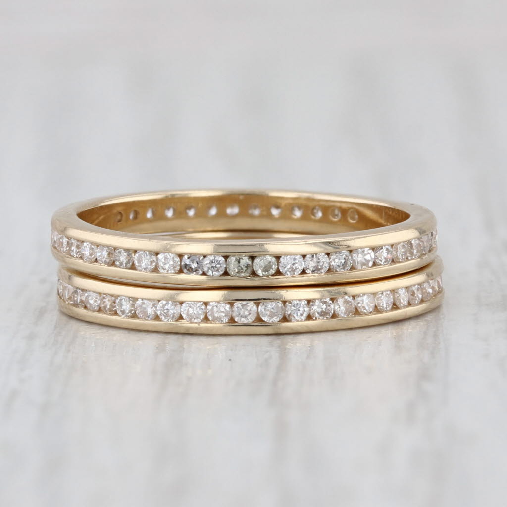 0.68ctw Diamond Eternity Bands 14k Yellow Gold Size 7 Stackable Wedding 2 Rings