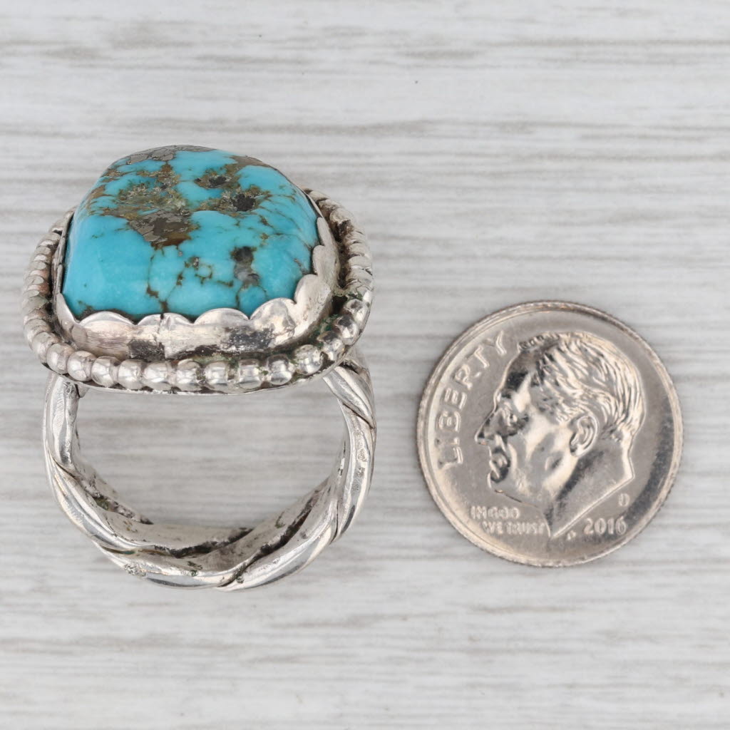 Gray Vintage Native American Turquoise Ring Sterling Silver Cabochon Statement Signed