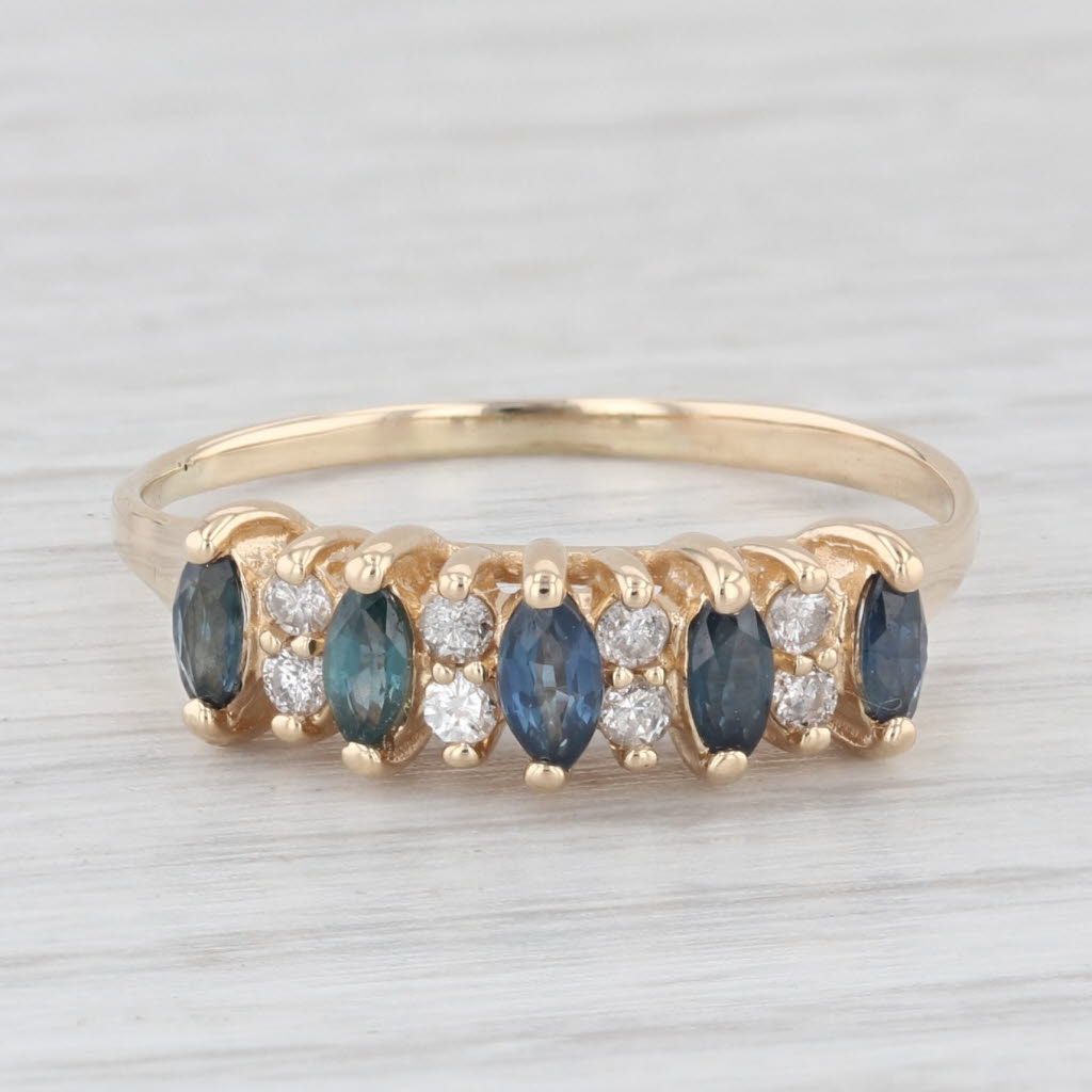 Light Gray 0.62ctw Blue Sapphire Diamond Ring 14k Yellow Gold Size 8.25 Stackable