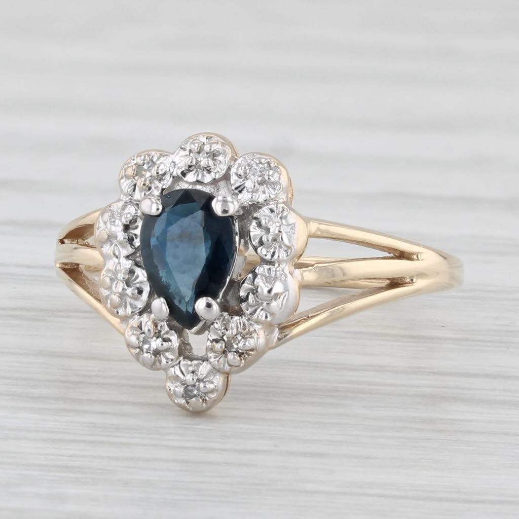 Light Gray 0.44ctw Pear Blue Sapphire Diamond Ring 10k Yellow Gold Size 4.75