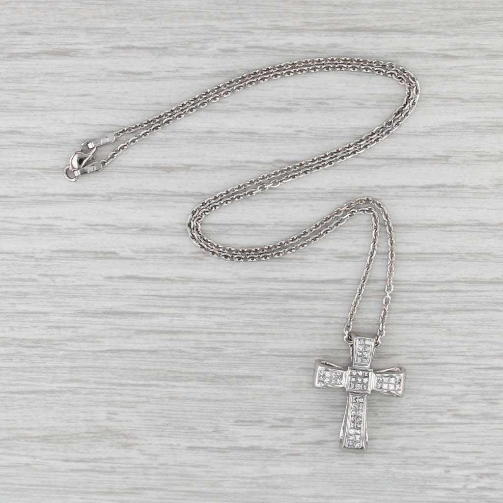 0.74ctw Diamond Cross Pendant 14k White Gold Cable Chain 16.25"
