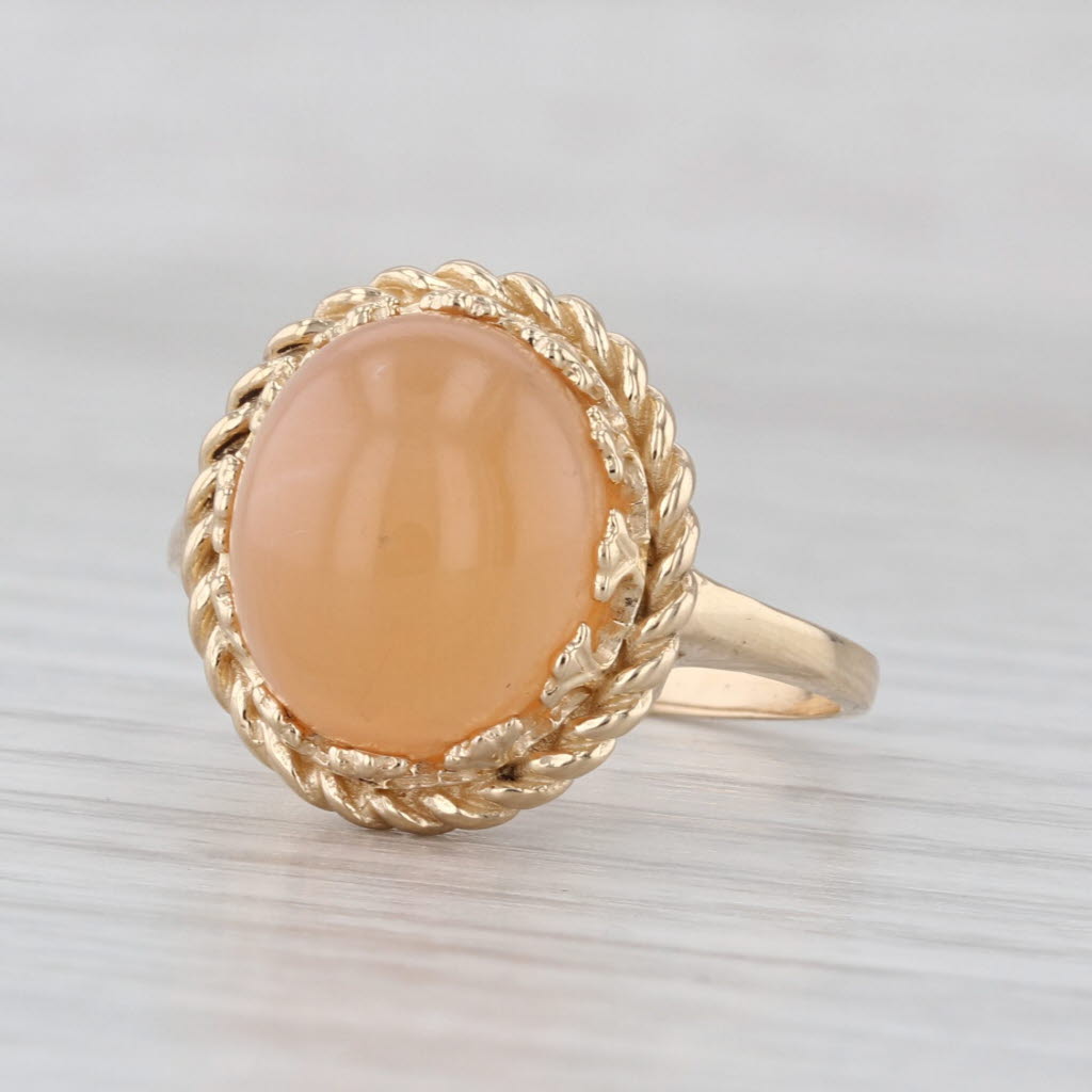 Orange Moonstone Cabochon Ring 14k Yellow Gold Size 8