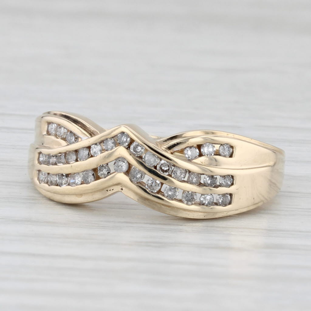 Light Gray 0.19ctw Diamond Contoured V Ring 10k Gold Stackable Band Wedding Anniversary