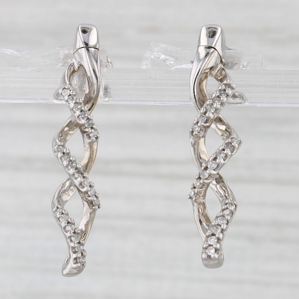 Light Gray 0.10ctw Diamond Journey Spiral Earrings 10k White Gold Drops