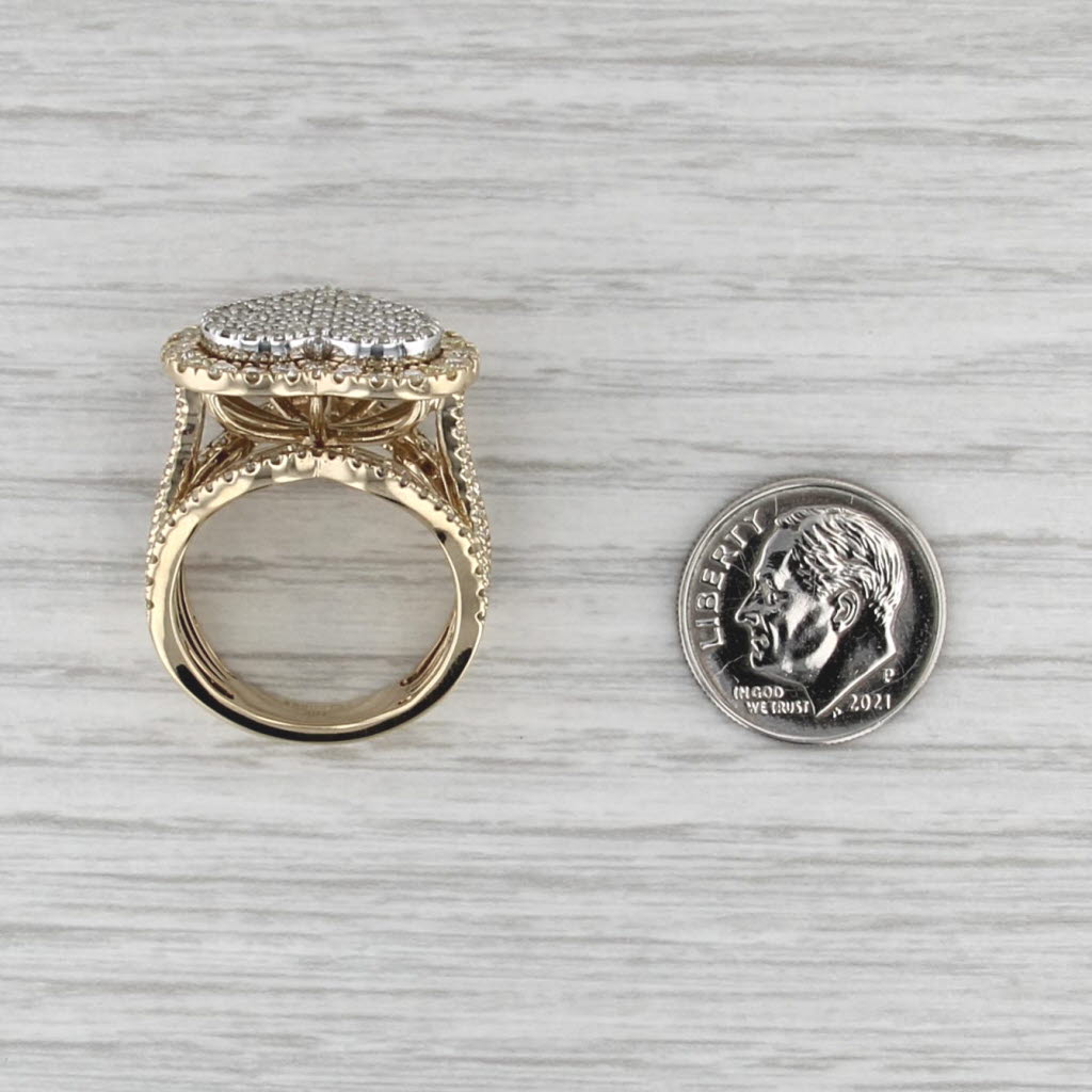 3ctw Pave Diamond Heart Halo Cocktail Ring 10k Yellow Gold Size 8