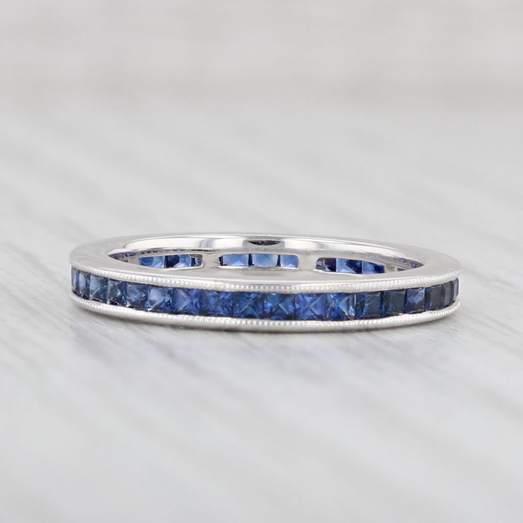 Light Gray 0.75ctw Blue Sapphire Eternity Band 18k White Gold Size 5 Wedding Ring