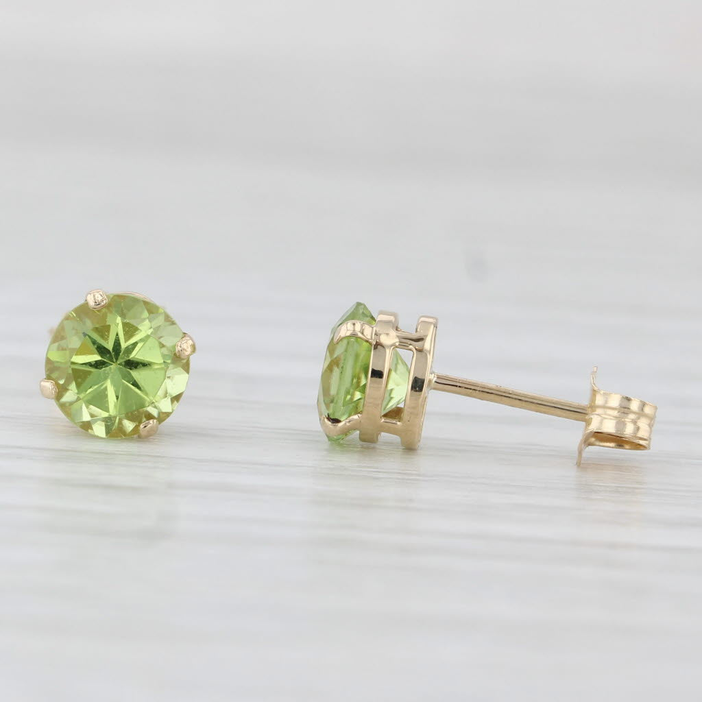 Light Gray 1.80ctw Round Solitaire Peridot Stud Earrings 14k Yellow Gold