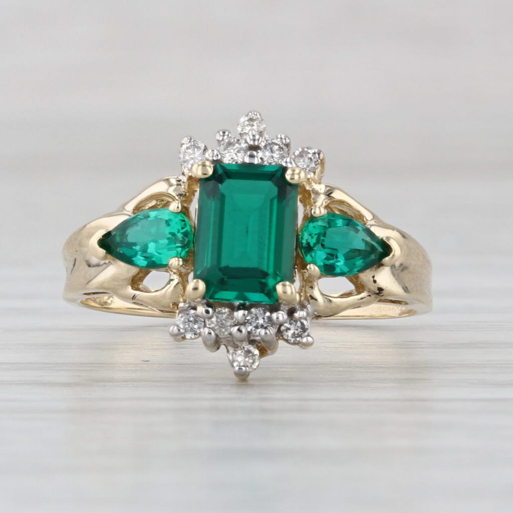 1.35ctw Lab Created Emerald Diamond Ring 14k Yellow Gold Size 7