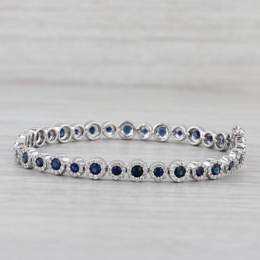 Gray New 6.22ctw Sapphire Diamond Halos Tennis Bracelet 14k White Gold 7.25" 5.6mm