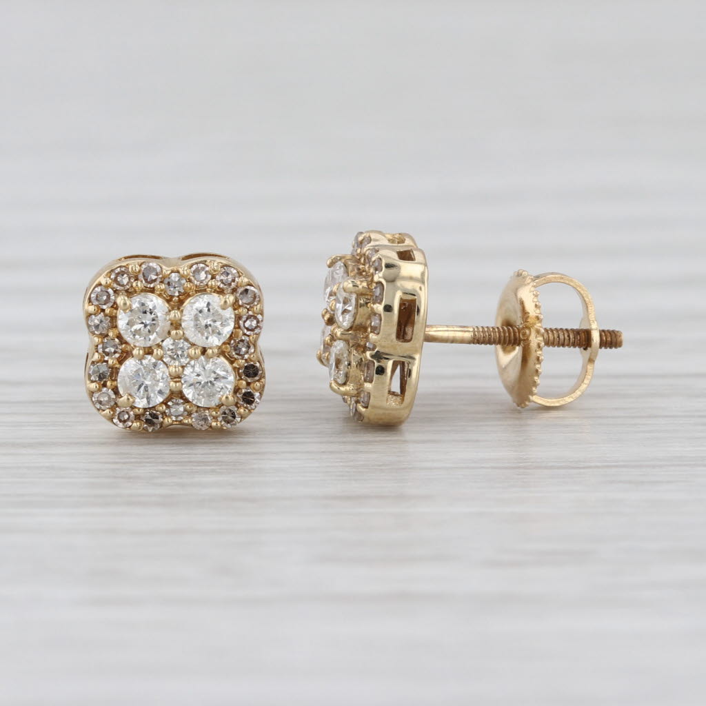 0.53ctw Diamond Cluster Stud Earrings 10k Yellow Gold Screw Back Studs