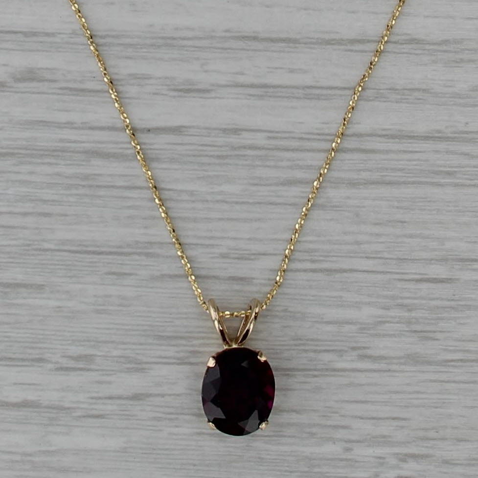 Indian Grape Garnet Solitaire Pendant 14k Yellow Gold 15.75" Nugget Chain