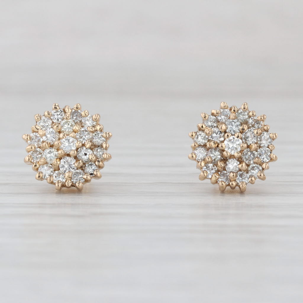 0.70ctw Diamond Cluster Flower Stud Earrings 14k Yellow Gold Studs